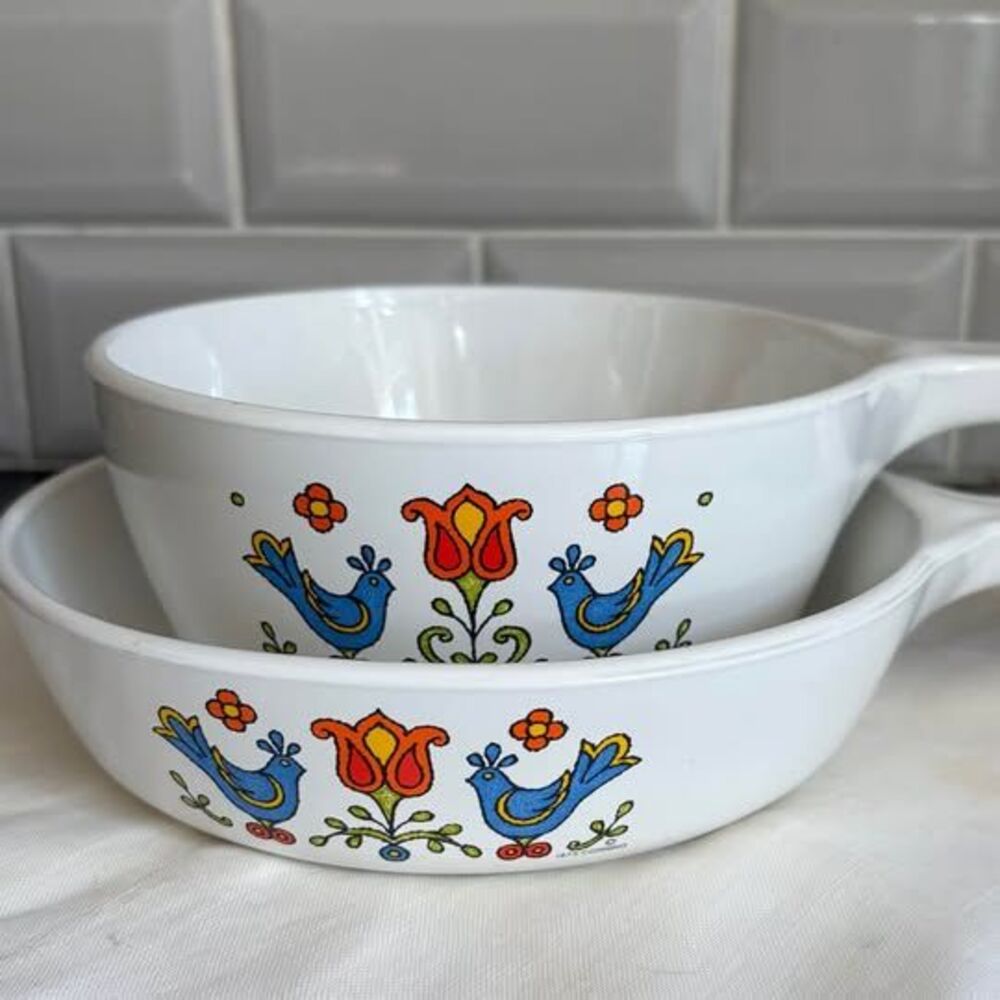 Vintage 70s Corning Ware Country Festival Skillet and Saucepan Set